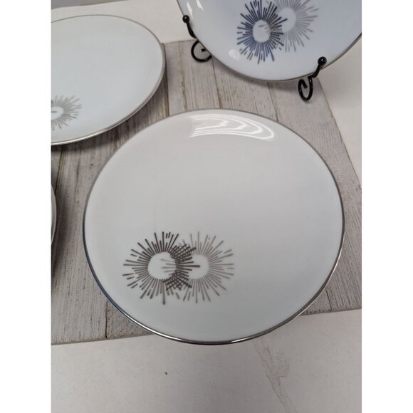 Vintage Kutani Set 4 Salad Plates 7 1/2" White Silver Gray Bursts Japan - Picture 3 of 8